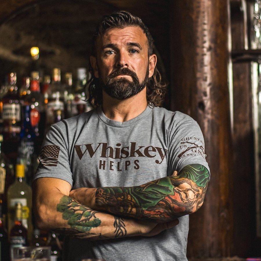 Grunt Style Whiskey Helps™ T-Shirt - Dark Heather Gray T-Shirt