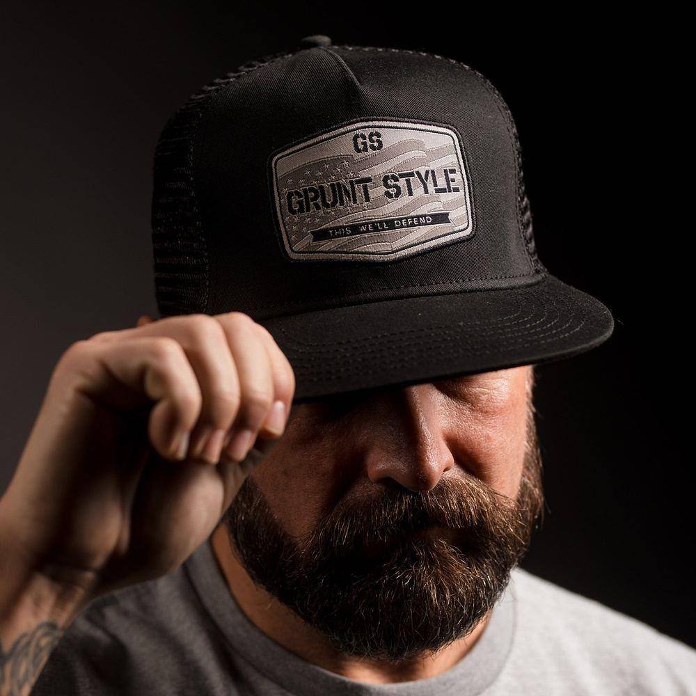 Old Glory Patch Flat Bill Hat - Black