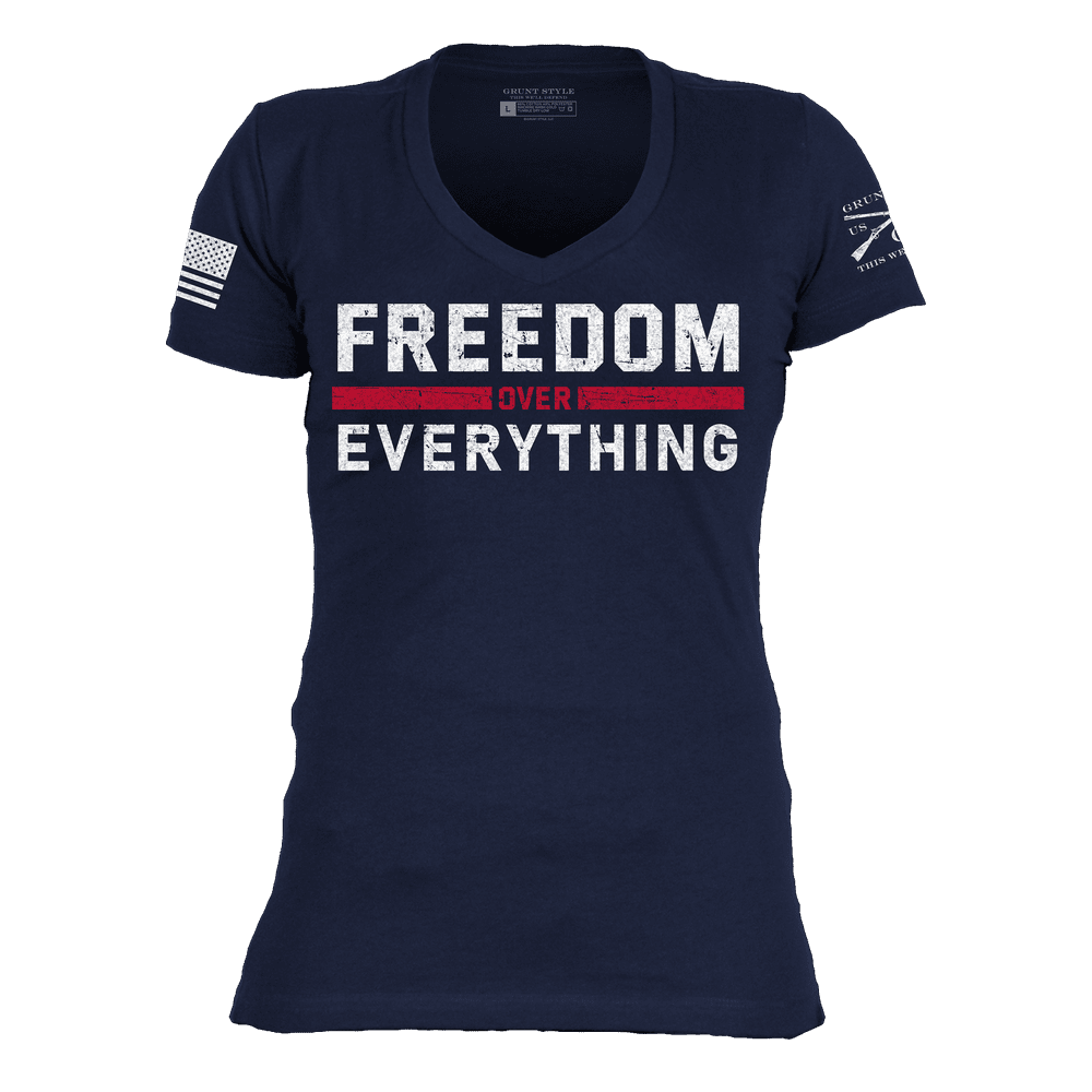 Women's Freedom Over Everything V-Neck - Midnight Navy