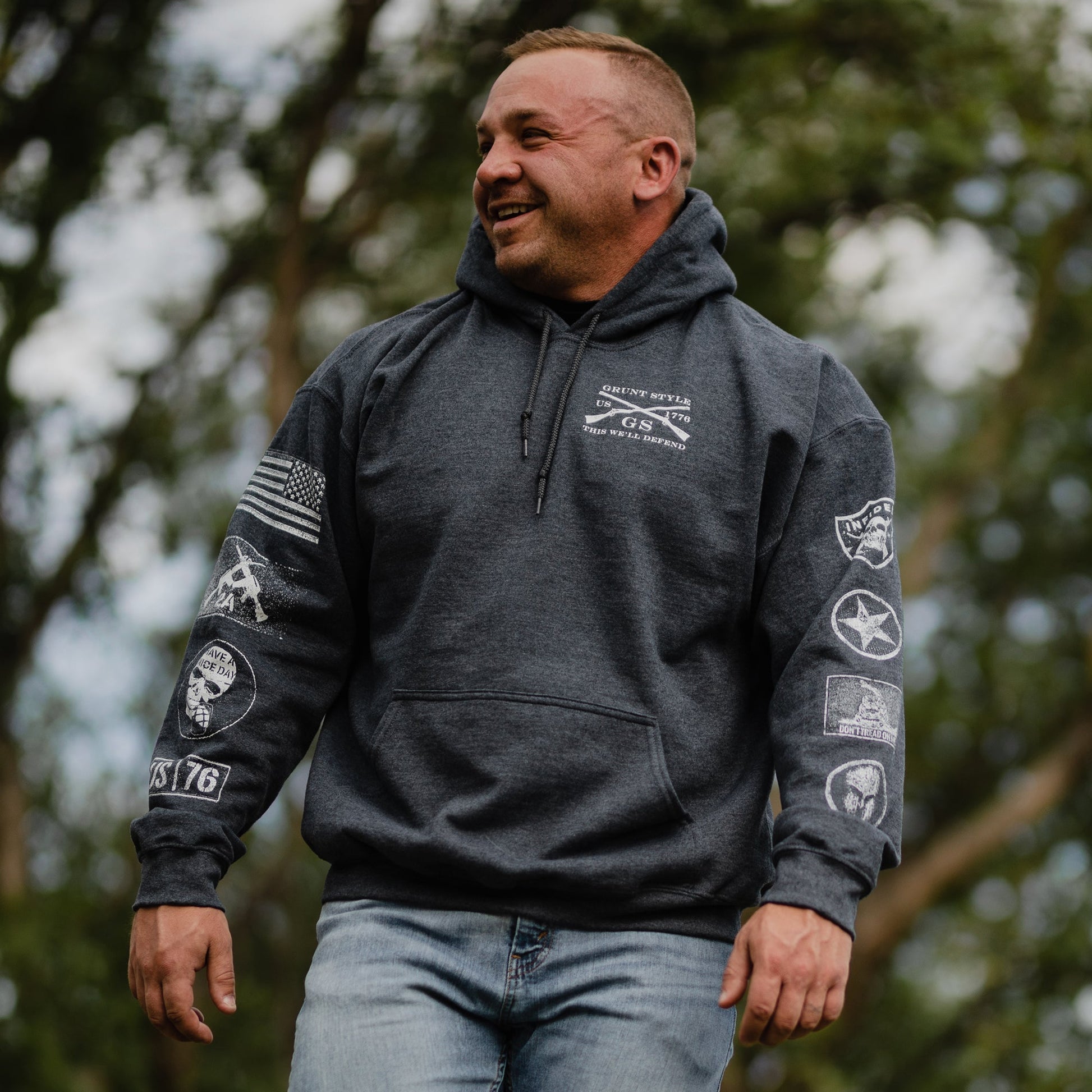 Dark Heather Patch Hoodie for Men