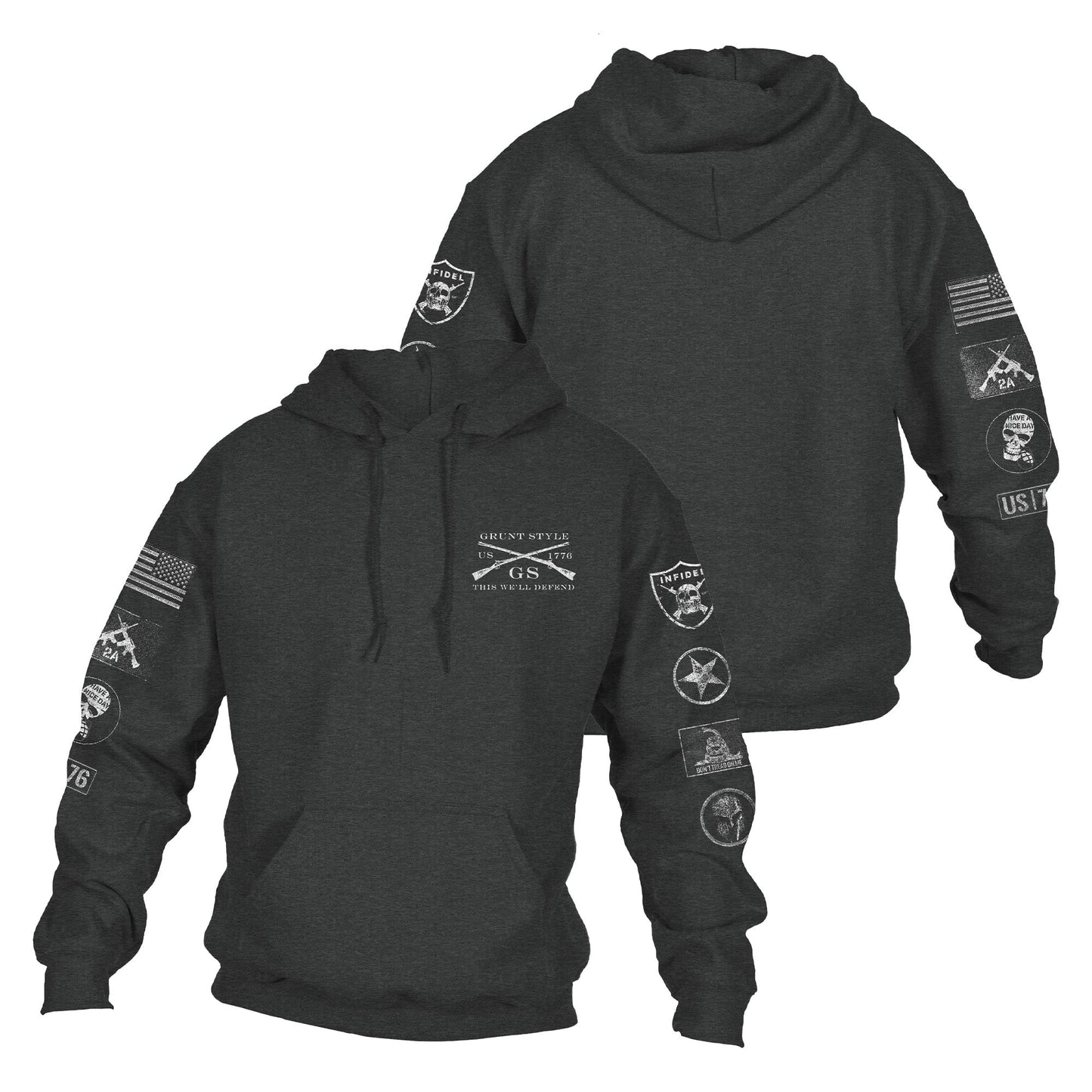 Front and back of the style called Grunt Style Patch Hoodie